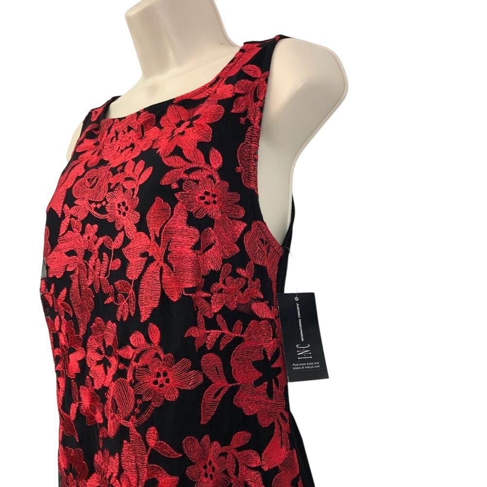NWT INC International Going Global Red Black Sleeveless Lace Top Longer Length - Picture 5 of 16